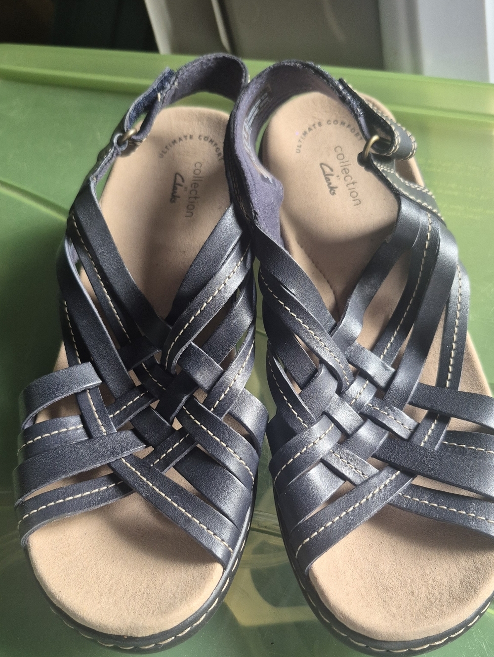 Clarks Navy Woven Leather Sandals with Buckle Size 7.5